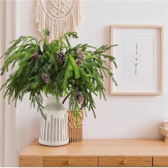 12 Pcs 18 Inch Christmas Norfolk Pine Branches, Artificial Norfolk Branch - Picture 5 of 7